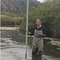 Mariska conducting habitat surveys in Willow Creek, near Jenner, Ca.