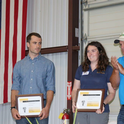 Katie Driver, UC Davis Ph.D. student, accepts D. Marlin Brandon Rice Research Fellowship award during the Rice Field Day 2018. (Photo courtesy of California Cooperative Rice Research Foundation))