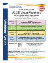 UCCE Sutter-Yuba-Colusa Virtual Webinar series flyer for Sept-Oct 2020