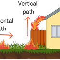 Figure 3. Weeds can create a horizontal path for the fire to spread, but also cause the ignition of other flammable components allowing the fire to go up vertically. Photo by Luca Carmignani, UCCE.