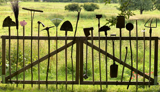 Keep garden tools clean and in good repair or consider re-purposing them like the ones here.Photo credit: Royalty free image from Pixabay.