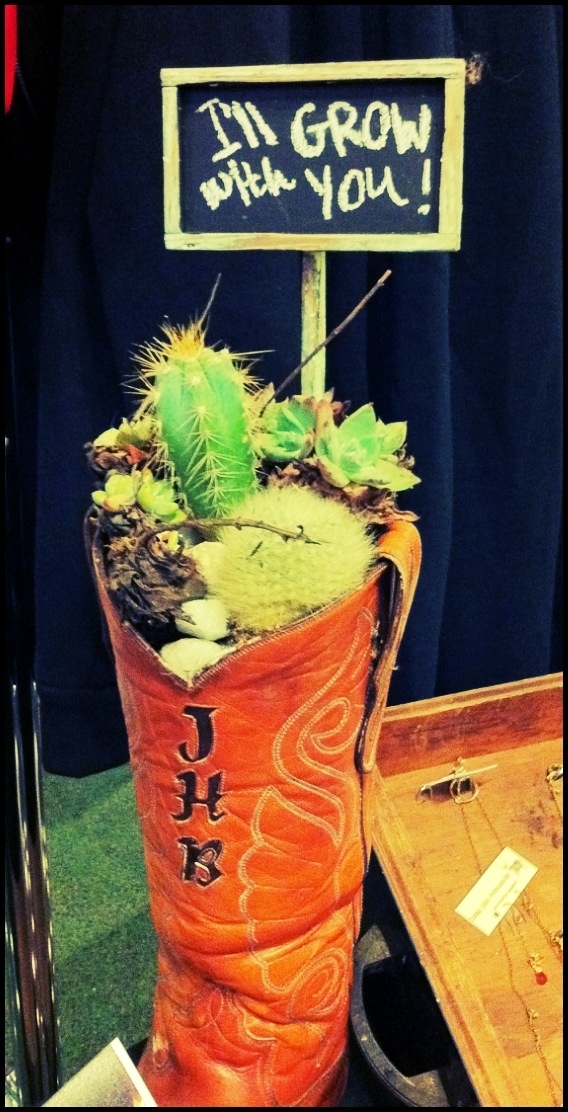 Cactus and succulents in a boot. (photos by Esther Blanco)