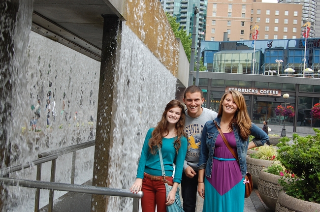 No drought worries in lush, water-filled Century Square in downtown Seattle. Katie, Christopher and Emelyn Rico of Vacaville visited there recently. (Photo by Kathy Thomas-Rico)