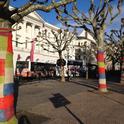 Yarnbombed trees. (photo by Keith Arrol)