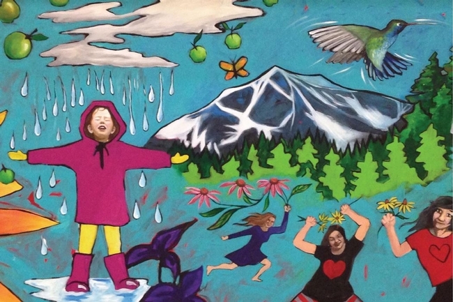 Los murales en las escuelas refuerzan visualmente el mensaje sobre un estilo de vida saludable. Este mural se encuentra en la primaria Sierra House en Lake Tahoe.