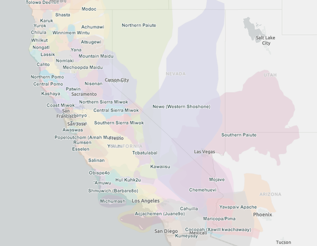 Mapa del territorio de las tribus indígenas en California
