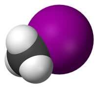 A likeness of a methyl iodide molecule.
