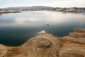Low water level at the San Luis Reservoir in February 2014. (Photo: Florence Low, CDWR)