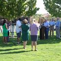 The news media gather for a press conference with Rep. Jim Costa, UC mosquito researcher Anthony Cornel, and other officials.