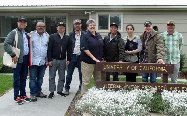 UC ANR vice president Glenda Humiston, center, and IREC director Rob Wilson (to her left) hosted a delegation of Chinese agricultural scientists at the UC Intermountain Research and Extension Center in Tulelake. (Photo: Danielle Jester, used with permission.)