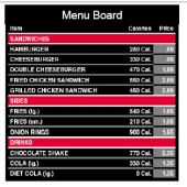 Sample menu board.