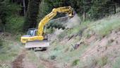 Excavator clears understory vegetation as part of a fuel break. (Photo: USDA)