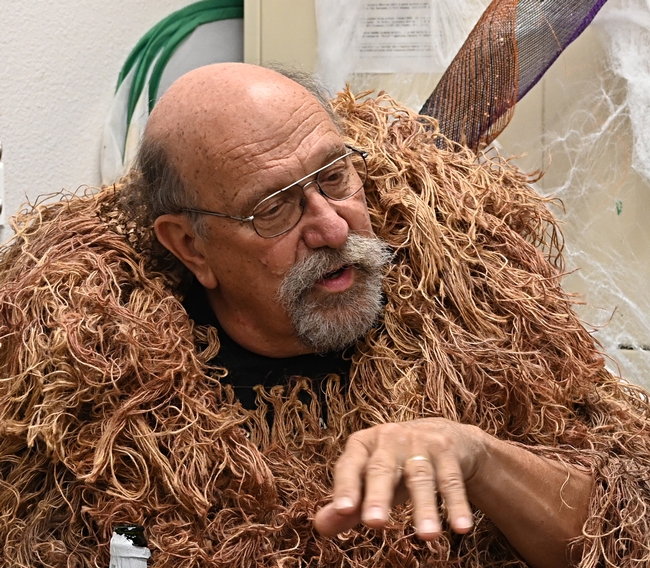 Forensic entomologist Bob Kimsey wore his traditional ghillie suit. (Photo by Kathy Keatley Garvey)