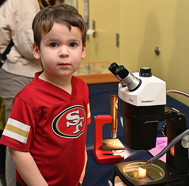 Jack Rubn, 3, delighted in looking through a microscope. (Photo by Kathy Keatley Garvey)
