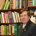 UC Davis distinguished professor Frank Zalom in his library. (Photo by Kathy Keatley Garvey)
