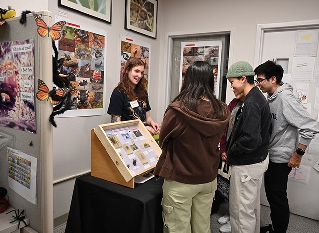 UC Davis doctoral student Emma Jochim discusses arachnids at a Bohart Museum of Entomology open house. She'll be showing the diversity of arachnids at Briggs Hall during UC Davis Picnic Day on Saturday, April 20, with colleagues. (Photo by Kathy Keatley Garvey)