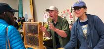 Beekeepers Rick Moehrke and Casey Scott of the Sacramento Area Beekeepers' Association answer questions from attendees at the California Honey Festival. (Photo by Kathy Keatley Garvey) for Bug Squad Blog