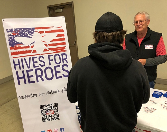 Charles McMaster, a U.S. Army veteran from Copperas Cove, Texas, explained what the Hives for Heroes is all about. (Photo by Kathy Keatley Garvey)