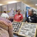 At a recent Bohart Museum open house, doctoral student Iris Quayle (left) and Professor Fran Keller of Folsom Lake College chat with a visitor. Keller, a UC Davis doctoral alumna, is a Bohart research associate and also a lecturer, UC Davis Department of Entomology and Nematology. (Photo by Kathy Keatley Garvey)