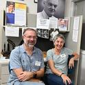 Only three directors have led the Bohart Museum of Entomology since 1946. Pictured are hymenopterist Lynn Kimsey, director from 1990 to Feb. 1, 2024, and arachnologist Jason Bond, director since Feb. 1. The portrait shows Richard 