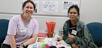 Tabatha Yang (left) the Bohart Museum of Entomology's education and outreach coordinator, with UC Davis student and Bohart intern, Jasmine Chow. (Photo by Kathy Keatley Garvey) for Bug Squad Blog