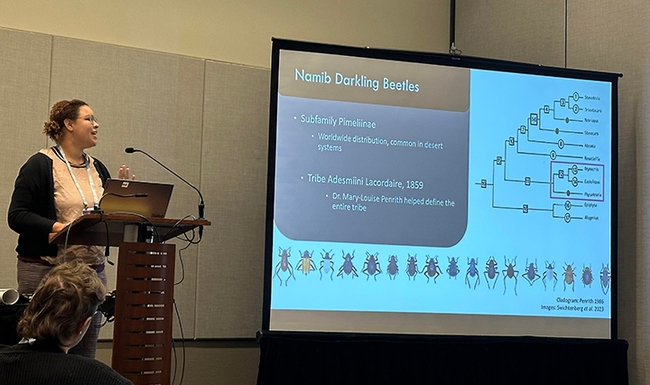 UC Davis doctoral student Iris Quayle of the Jason Bond lab discussing her research on 