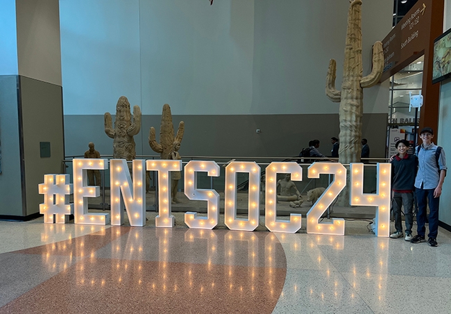 The two young entomologists-- Connor Hsu (left) and Cole Cramer--at the Entomological Society of America meeting, held in Phoenix.