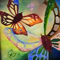This butterfly painting, in the Fine Arts and Photography Building is the work of retired teacher Ethel Calvello of Dixon. (Photo by Kathy Keatley Garvey)