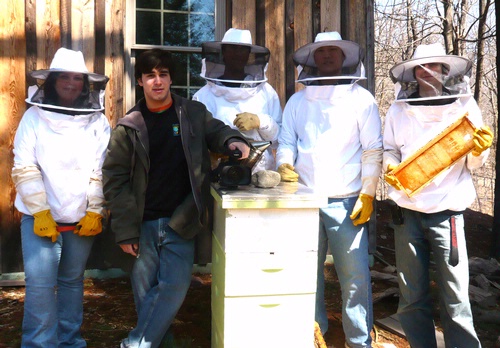 TEAM B.E.E.S.--These high school students from Allendale, N.J., are learning to be beekeepers and are educating the public about the importance of bees. From left are Camila Robbins, Bryan DiBlasi, Malith Waharaka, Colin Bassett, and Manny Gonzalez. However, Allendale prohibits backyard beekeeping. They're lobbying to change the ordinance.