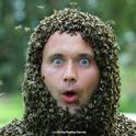 Jakub Gabka, a bee scientist from Poland, held this expression for a minute during the bee beard event at UC Davis. This photo appears on the cover of the current American Bee Journal. (Photo by Kathy Keatley Garvey)
