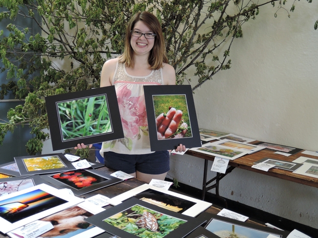 Lady beetles, aka lady bugs, are popular images at the Dixon May Fair. Dixon May Fair Youth Building assistant superintendent Julianna Payne holds two of them. (Photo by Kathy Keatley Garvey)
