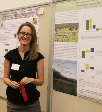 Jennifer Van Wyk placed second for her poster on “Wet Meadow Restoration Buffers the Impact of Climate Change: Pollinator Resilience During the California Drought. (Photo courtesy of Amina Harris)
