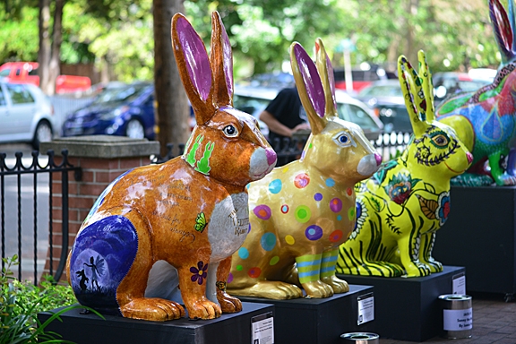 A line of jackrabbits in the Vacaville Museum courtyard. (Photo by Kathy Keatley Garvey)
