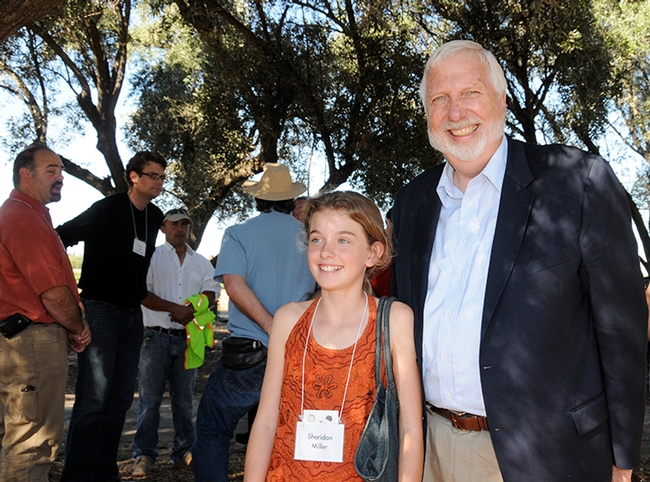 Sheridan Miller, then 11, was honored by Neal Van Alfen, then dean of the UC Davis College of Agricultural and Environmental Sciences, at the opening of the Department of Entomology's bee garden. (Photo by Kathy Keatley Garvey)