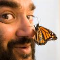Anurag Agrawal and his friend, a monarch butterfly. (Jason Koski, Cornell University Photography)