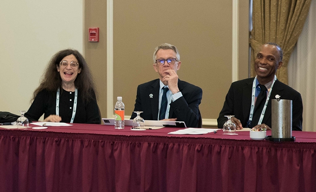 ICE 2016 in action: From left are May Berenbaum, president of the Entomological Society of America; and ICE 2016 co-chairs Walter Leal (center) and Alvin Simmons.