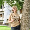 Entomologist Stacey Rice wearing her prize-winning t-shirt, 