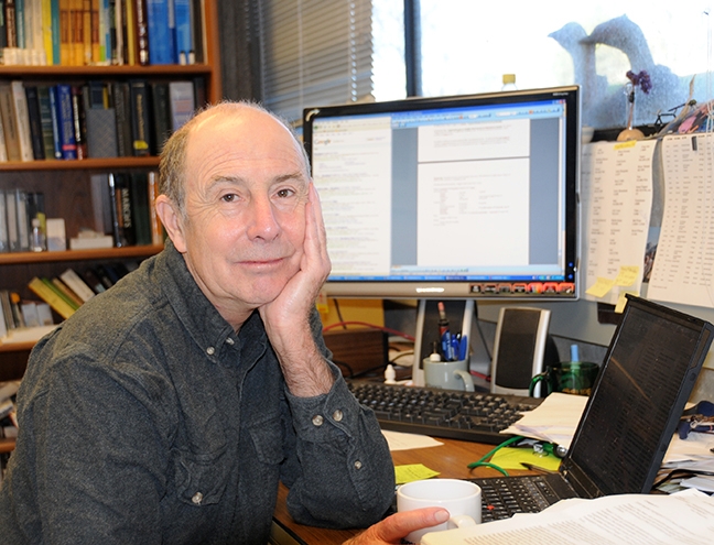 UC Davis distinguished professor Bruce Hammock, whose research went from insects to human health, is shown here in his office in Briggs Hall. (Photo by Kathy Keatley Garvey)