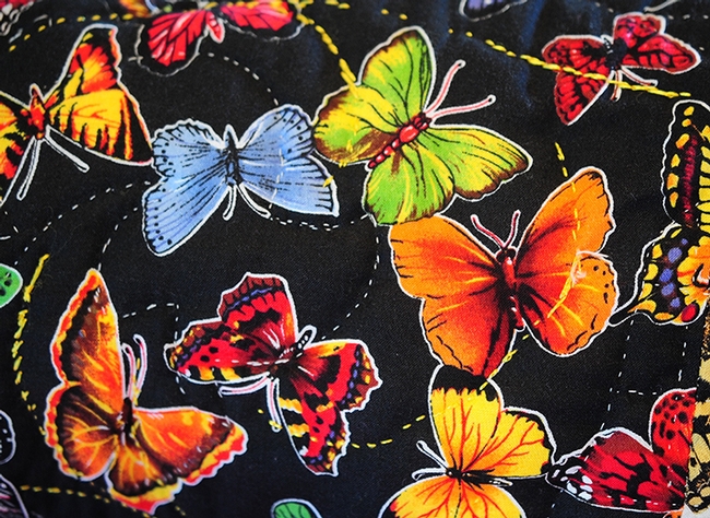 Colorful butterflies adorn this quilt made by LaQuita Tummings of Rodeo. She enters the Solano County Fair's quilt division every year. (Photo by Kathy Keatley Garvey)