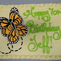 Entomologist Jeff Smith's 70th birthday cake featured a monarch butterfly motif. A 30-year volunteer at the Bohart Museum of Entomology, he curates the butterfly and moth collection.  (Photo by Kathy Keatley Garvey)
