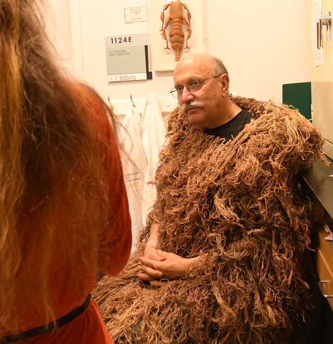 Forensic entomologist Robert Kimsey of the UC Davis Department of Entomology and Nematology and the advisor to the UC Davis Entomology Club, came dressed in his ghillie suit. (Photo by Kathy Keatley Garvey)