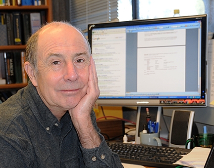 Distinguished professor Bruce Hammock at his computer. He holds a joint appointment with the Department of Entomology and UC Davis Comprehensive Cancer Center. (Photo by Kathy Keatley Garvey)