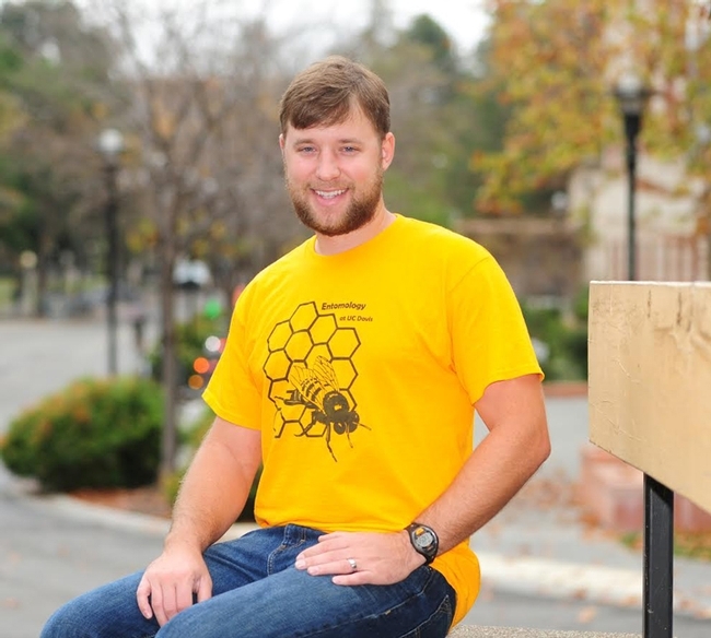 Honey bees are also a favorite. This t-shirt was designed by graduate student Danny Klittich, who now has his doctorate in entomology. (Photo by Kathy Keatley Garvey)