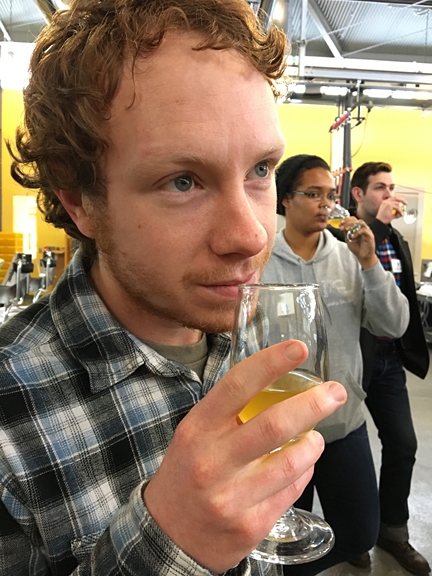 UC Davis student Michael Maccini samples some mead. (Photo courtesy of Honey and Pollination Center)
