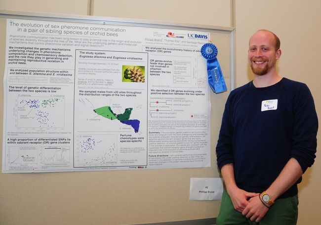 Phillipp Brand, a graduate student in the Santiago Ramirez lab, UC Davis Department of Evolution and Ecology, and a member of the Population Biology Graduate Group, won the Graduate Student Research Poster competition last year. (Photo by Kathy Keatley Garvey)