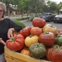 Entomologist/artist Diane Ullman with her tomato sculpture.