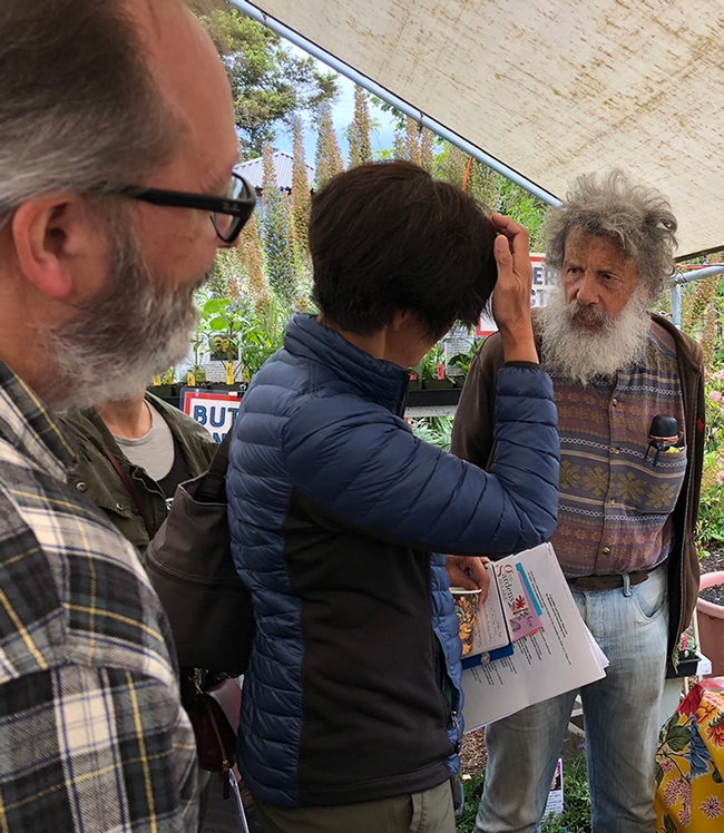 Art Shapiro, UC Davis distinguished professor of evolution and ecology, fields questions at the May 26 Butterfly Summit, held at Annie's Annuals and Perennials, Richmond. (Photo by Kathy Keatley Garvey)
