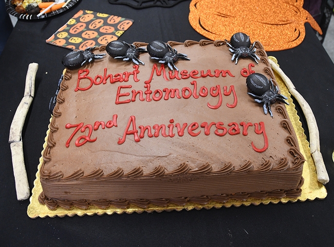 What's a cake without bugs? This is a close-up of the Bohart Museum of Entomology's 72nd anniversary cake. (Photo by Kathy Keatley Garvey)