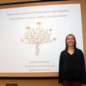 Entomologist Jessica Gillung stands by her exit seminar slide. (Photo by Kathy Keatley Garvey)