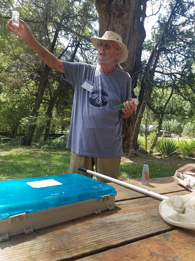 Native pollinator specialist Robbin Thorp, distinguished emeritus professor of entomology, teaching at The Bee Course last August. (Photo by Kim Chacon)
